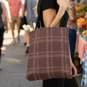 Klassiek chocoladebruin en mauve geometrisch gerui draagtas
