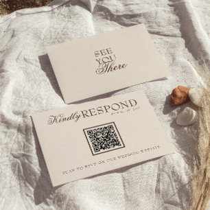 Klassiek Chocoladebruin Oude Rijke QR Code Huwelij RSVP Kaartje
