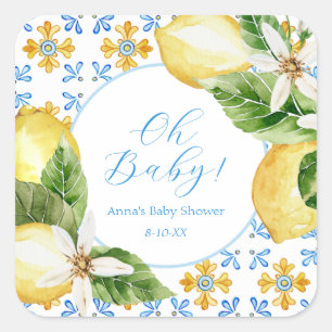 Klassiek citroen babyshower favor vierkante sticker