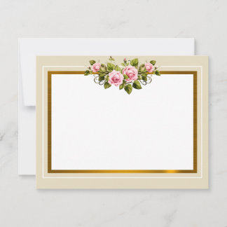 Klassiek creme en gouden frame met roze rozen notitiekaartje
