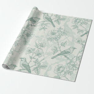 Klassiek Crème Munt Vogeltuin Toile Patroon Cadeaupapier