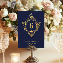 Klassiek Crest Marineblauw Nep Goud Elegante Trouw Kaart