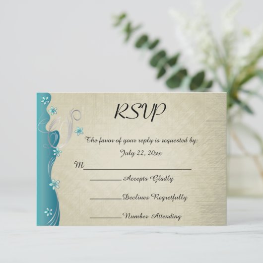 klassiek curvy ontwerp | Turkoois RSVP Kaartje (Staand voorkant)