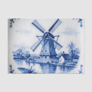 Klassiek Delfts Blauw Windmolen Gracht Scene Tissuepapier