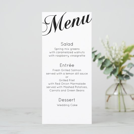 Klassiek dinermenu. Traditionele trouwtafel Menu (Staand voorkant)