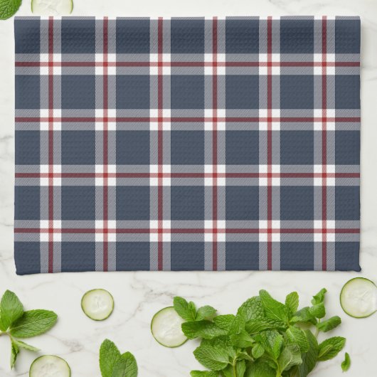 Klassiek Donkerblauw Rood Wit Gingham geruite patr Theedoek (Gevouwen)