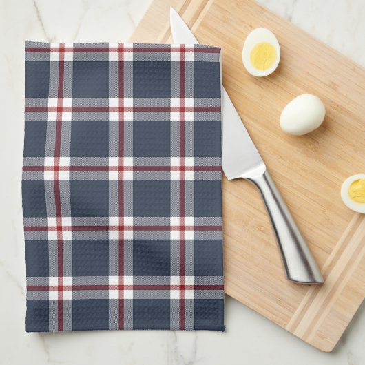 Klassiek Donkerblauw Rood Wit Gingham geruite patr Theedoek (Quarter Fold)