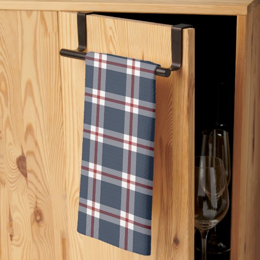 Klassiek Donkerblauw Rood Wit Gingham geruite patr Theedoek (Derde Gevouwen)