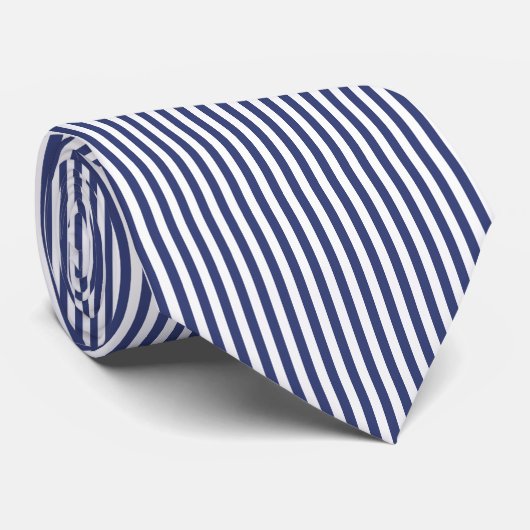 Klassiek donkerblauw wit verticaal strepenpatroon stropdas (Opgerold)
