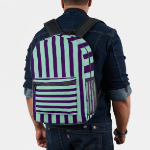 Klassiek donkerpaars en licht turquoise gestreept bedrukte rugzak