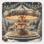 Klassiek Draaimolen Kerstfeest Vierkante Sticker (Voorkant)