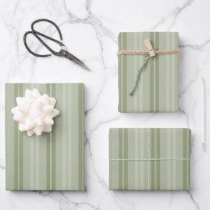 Klassiek dubbel streep patroon in Sage Green Inpakpapier Vel