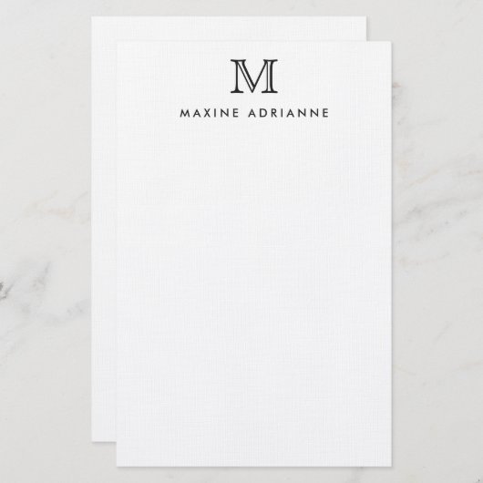 Klassiek Eenvoudig Basic Modern Monogram Initiaal Briefpapier (Voorkant / Achterkant)