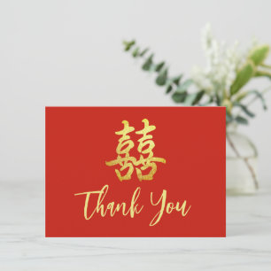 Klassiek eenvoudig Chinees dubbel geluk bij een tr Bedankkaart