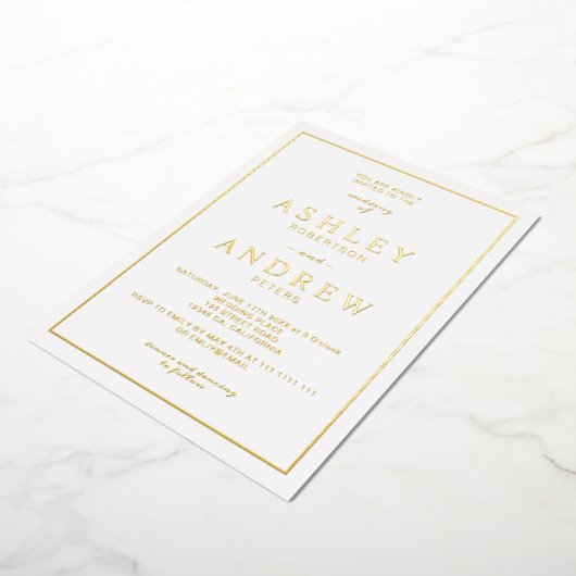 Klassiek, eenvoudig elegant, gouden, witte script folie uitnodiging (Gedraaid)