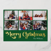 Klassiek Eenvoudig Groen 9 Foto Merry Christmas Go Folie Feestdagenkaart (Voorkant)