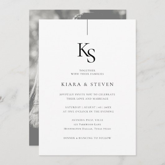 Klassiek eenvoudig monogram | Zwart-wit bruiloft Kaart (Voorkant / Achterkant)