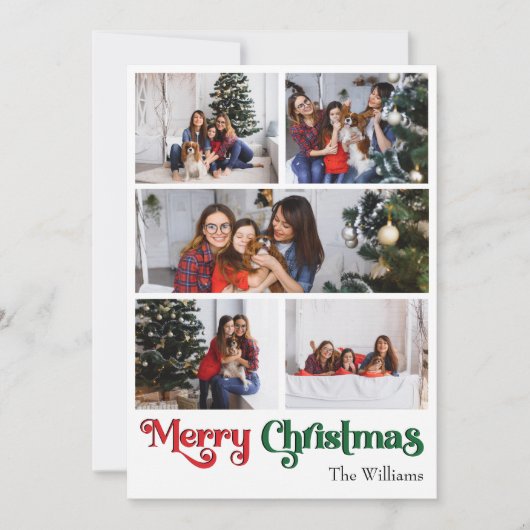 Klassiek Eenvoudig Prettig Kerstmis Verticaal Vijf Feestdagenkaart (Voorkant)