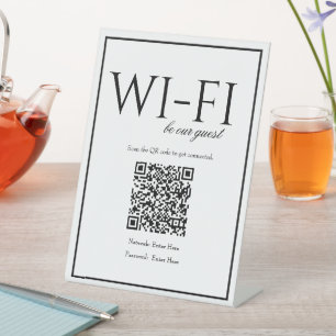 Klassiek eenvoudig wit Wi-Fi QR-code tafelbord Reclamebord Met Voetstuk