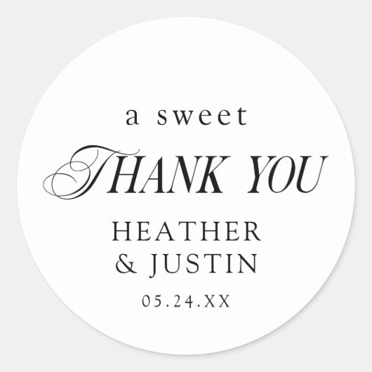Klassiek Elegant A Sweet Dank u bruiloft gunst Ronde Sticker (Voorkant)