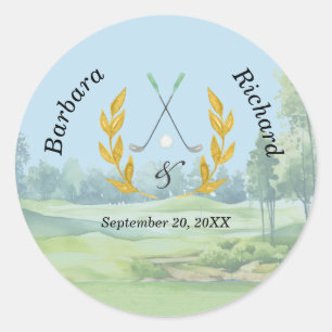 Klassiek Elegant Aangepast Golf Thema Trouwen Ronde Sticker