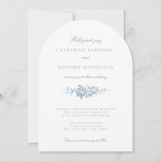 Klassiek Elegant Blauw en Wit Bloementoilet Kaart (Voorkant)