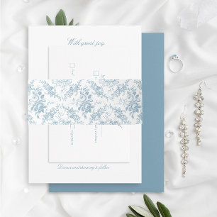 Klassiek Elegant Blauw en Wit Bloemmotief Toile Uitnodigingen Wikkel