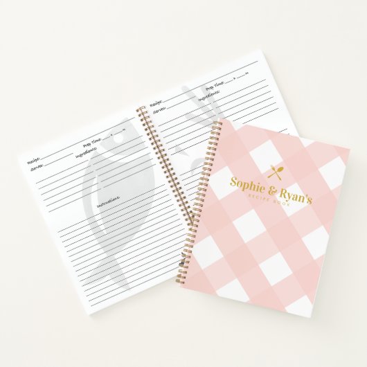 Klassiek Elegant Blush Roze Gingham Koppels Recept Notitieboek (Binnen)