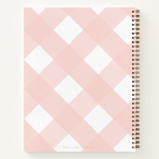 Klassiek Elegant Blush Roze Gingham Koppels Recept Notitieboek (Achterkant)