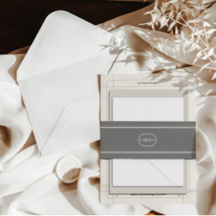 Klassiek Elegant Chic Grijs Bruiloft Monogram Uitnodigingen Wikkel