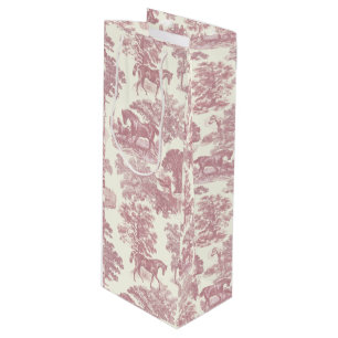 Klassiek Elegant Chic Roze Paarden Landelijk Toile Wijn Cadeautas