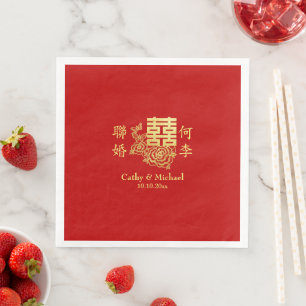Klassiek elegant Chinees bruiloft logo florrood Servet