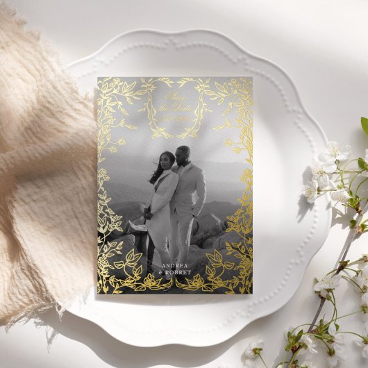 Klassiek Elegant Crest Save the Date Gold Folie Uitnodiging