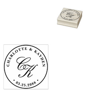 Klassiek Elegant Entwine Script Bruiloft Monogram Rubberstempel