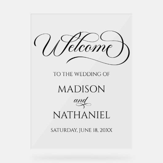 Klassiek Elegant Huwelijk Acryl Welkomstbord Acryl Bord (Voorkant)