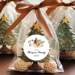 Klassiek Elegant Kerstmis Botanisch gebladerte Ronde Sticker