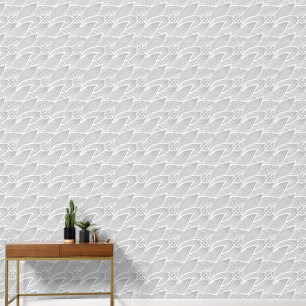 Klassiek Elegant Lichtgrijs en Wit Bloemmotief Behang