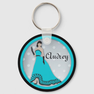 Klassiek elegant meisje in Turquoise en Black Sleutelhanger