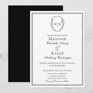 Klassiek Elegant Monogram Botanische kuif omzoomd Kaart