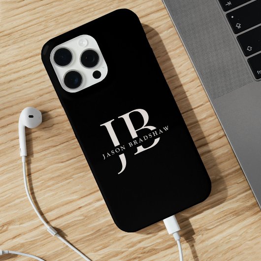 Klassiek Elegant Monogram en Naam Zwart Case-Mate iPhone Case