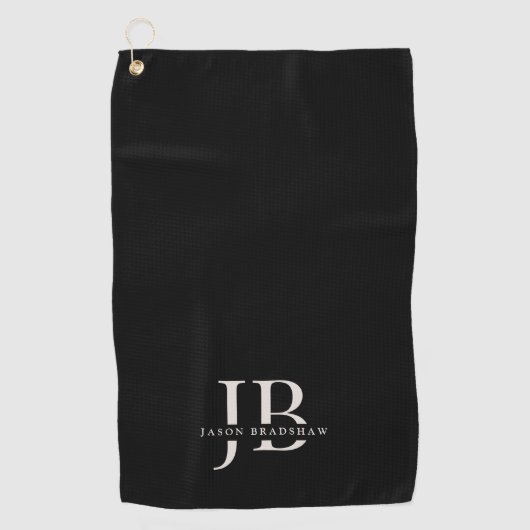 Klassiek Elegant Monogram en Naam Zwart Golfhanddoek (Voorkant)