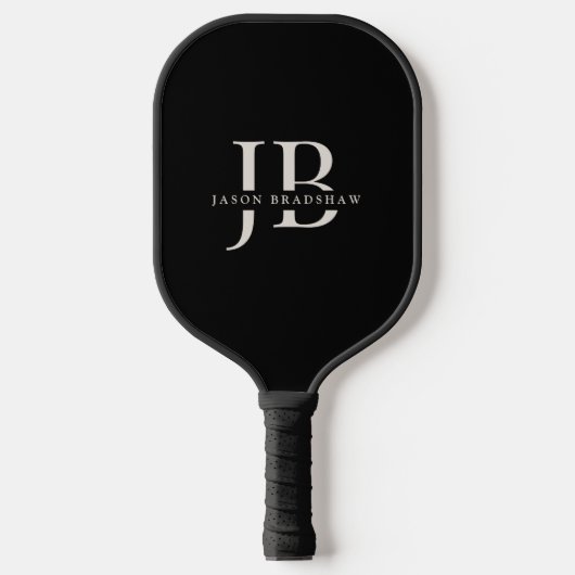 Klassiek Elegant Monogram en Naam Zwart Pickleball Paddle (Voorkant)