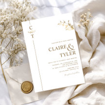 Klassiek Elegant Monogram Wit en Goud Bruiloft
