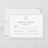 Klassiek Elegant Monogram Zwart Crest RSVP Kaartje (Voorkant)