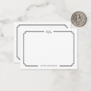 Klassiek Elegant Monogram Zwart Wit Dubbele Rand Notitiekaartje