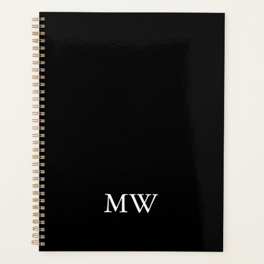 Klassiek elegant monogram zwart-wit initialen planner (Voorkant)