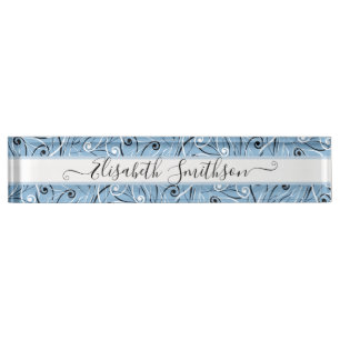 Klassiek & Elegant Pastelblauw Professioneel Bloem Naambordje