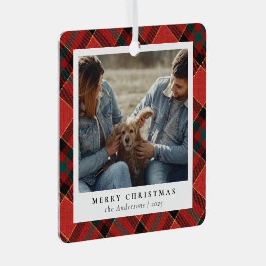 Klassiek Elegant Rood & Groen Kerstpaar Foto Metalen Ornament (Voorkant Rechts)