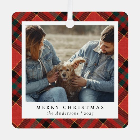 Klassiek Elegant Rood & Groen Kerstpaar Foto Metalen Ornament (Voorkant)