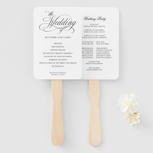 Klassiek Elegant Script bloeit bruiloft Handwaaier (Voorkant en achterkant)